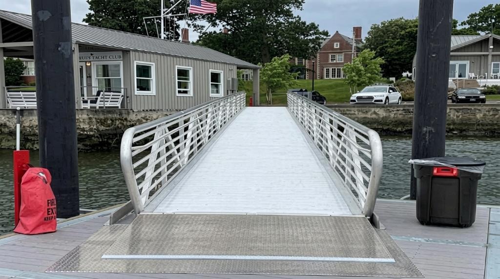 TechniDock 8x80 ADA compliant aluminum gangway with cable rail at waterfront yacht club