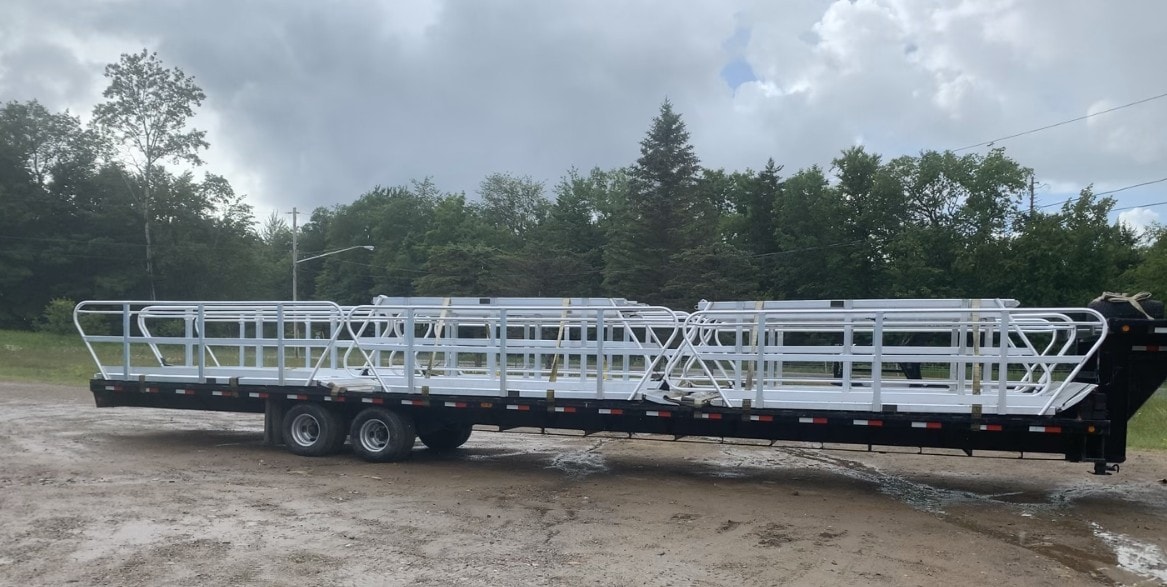 TechniDock aluminum gangways on flatbed trailer ready for delivery
