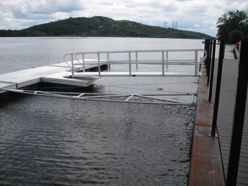 TechniDock aluminum gangway and dock installation on forested lake