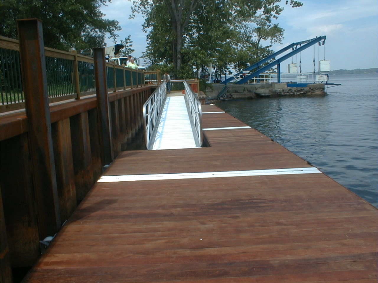 TechniDock aluminum gangway installed on hardwood floating dock